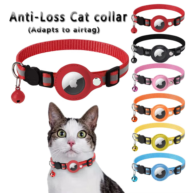 Solid Pattern Pet Collar Anti Loss Airtag Cat Collars Reflective With Plastic PU Polyester Iron Materials