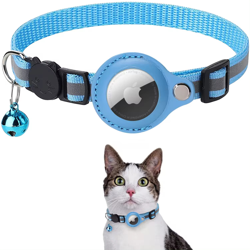 Solid Pattern Pet Collar Anti Loss Airtag Cat Collars Reflective With Plastic PU Polyester Iron Materials