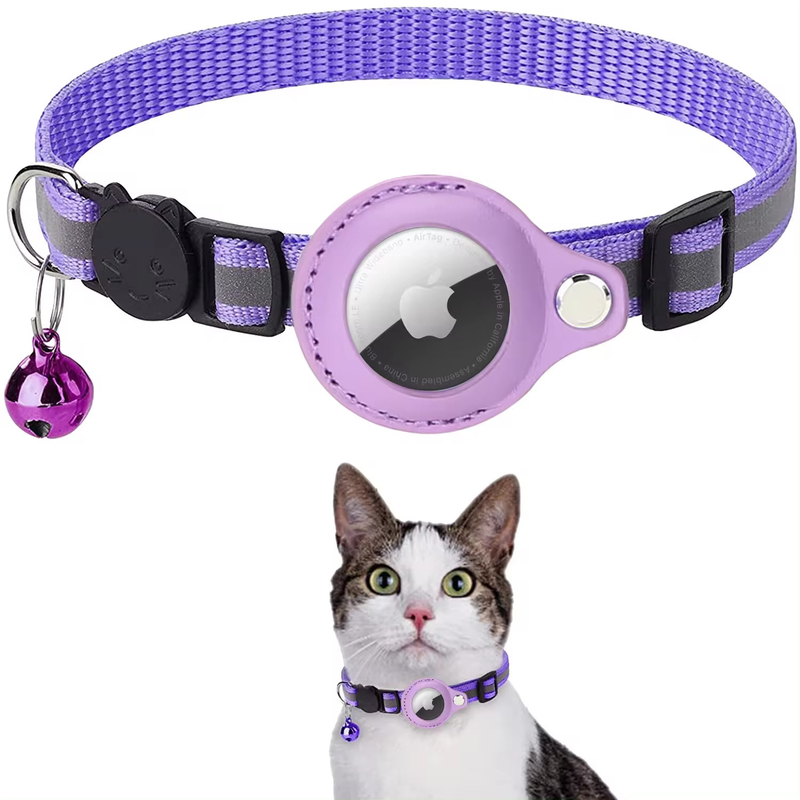 Solid Pattern Pet Collar Anti Loss Airtag Cat Collars Reflective With Plastic PU Polyester Iron Materials