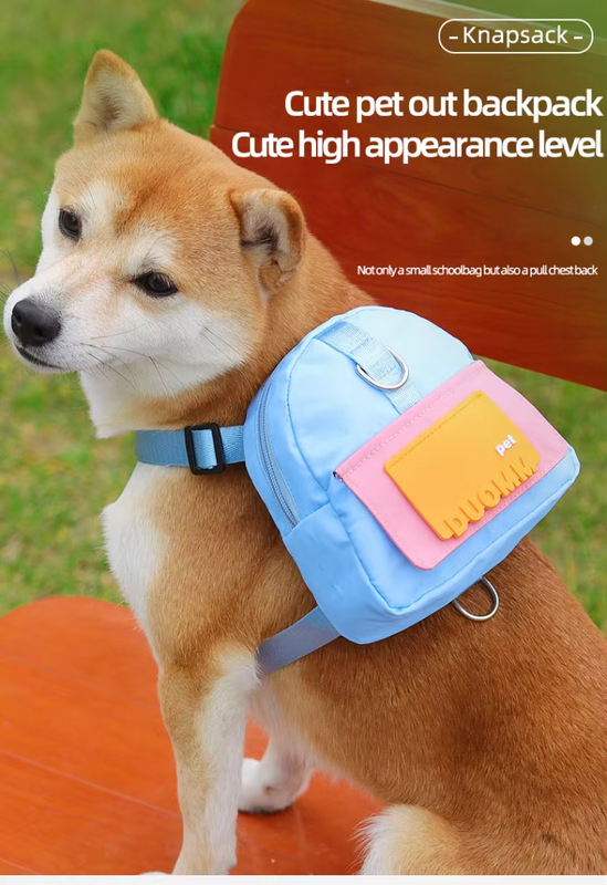 Colorful Small Dog Backpack Harness Adjustable Pet Harness Backpack With Traction Rope