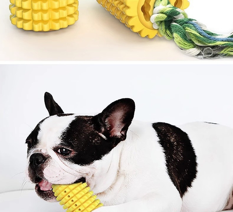 Eco Friendly Corn Shaped Dog Toothbrush Rubber Dog Toothbrush Chew Toys With Cotton Rope