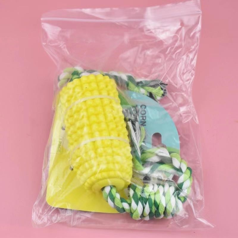 Eco Friendly Corn Shaped Dog Toothbrush Rubber Dog Toothbrush Chew Toys With Cotton Rope
