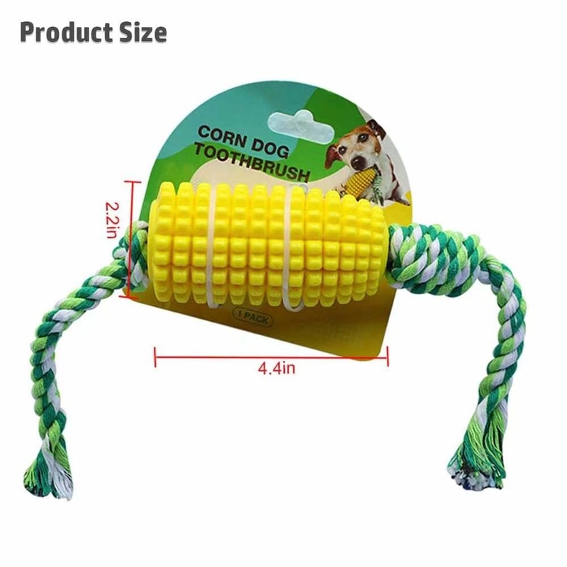 Eco Friendly Corn Shaped Dog Toothbrush Rubber Dog Toothbrush Chew Toys With Cotton Rope