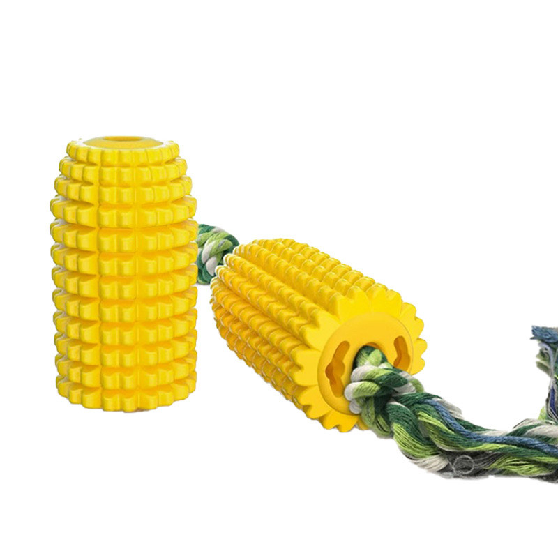 Eco Friendly Corn Shaped Dog Toothbrush Rubber Dog Toothbrush Chew Toys With Cotton Rope