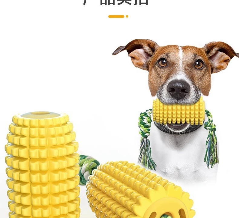 Eco Friendly Corn Shaped Dog Toothbrush Rubber Dog Toothbrush Chew Toys With Cotton Rope