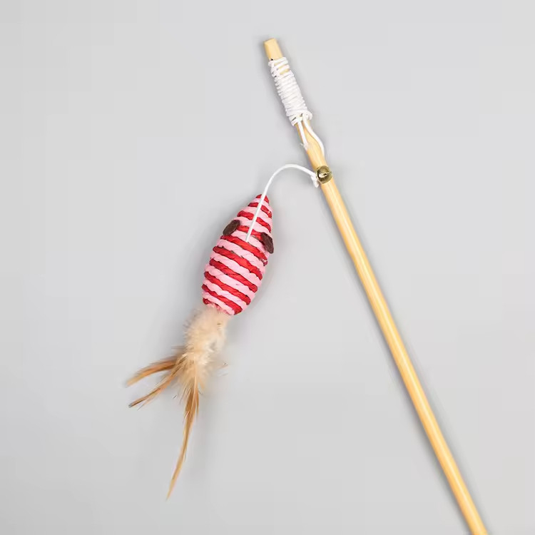 Προϊόντα εκπαίδευσης κατοικίδιων από λινό, παιχνίδι για γάτες σε σχήμα ποντικιού, διαδραστικό ραβδί με φτερό