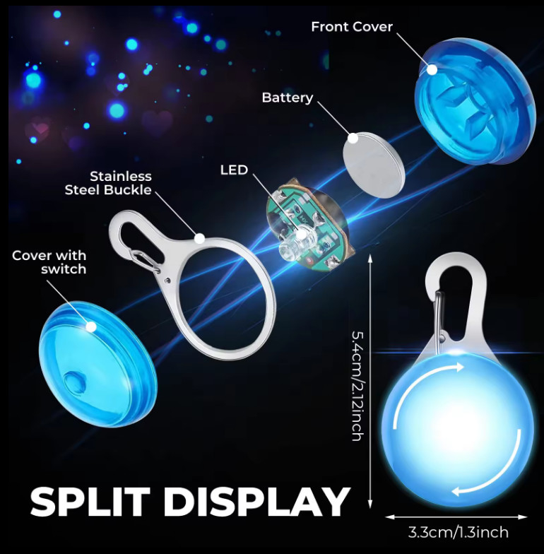 Customized Flashing Dog Collar Tags Red / Blue / Yellow / Green Flashing Safety Lights For Dogs