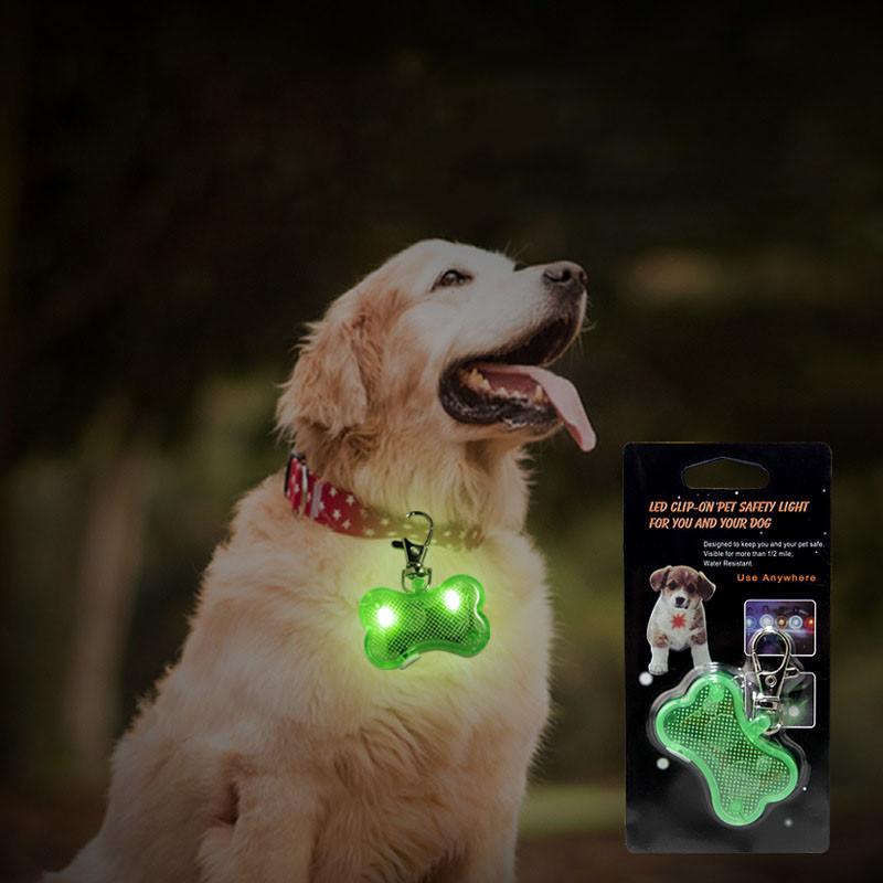 Luminous Pet Tag LED Flashing Dog Collar Tag Anti Loss Bone Shaped