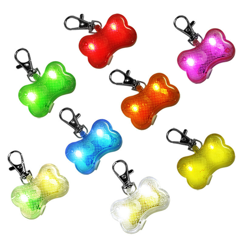 Luminous Pet Tag LED Flashing Dog Collar Tag Anti Loss Bone Shaped