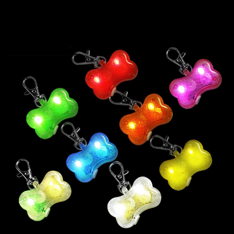 Luminous Pet Tag LED Flashing Dog Collar Tag Anti Loss Bone Shaped