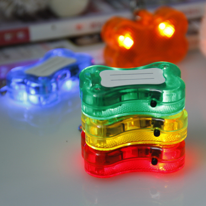 Luminous Pet Tag LED Flashing Dog Collar Tag Anti Loss Bone Shaped