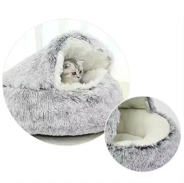 Semi Closed Fluffy Pet Beds Comfortable Soft Fluffy Cat Bed Easy To Clean