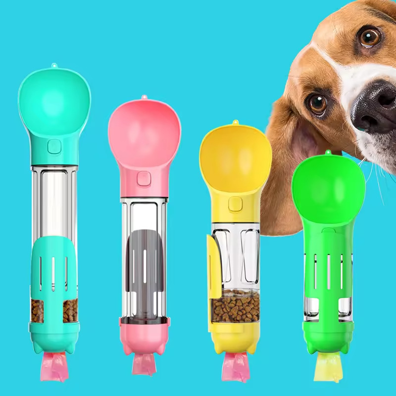 4 In 1 Dog Travel Bottles Leak Proof Portable Dog Water Dispenser Multifunctional With Poop Bag