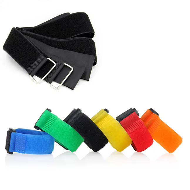 Reusable Hook And Loop Strap Adjustable Hook And Loop Fastening Cable Ties With Metal Buckle